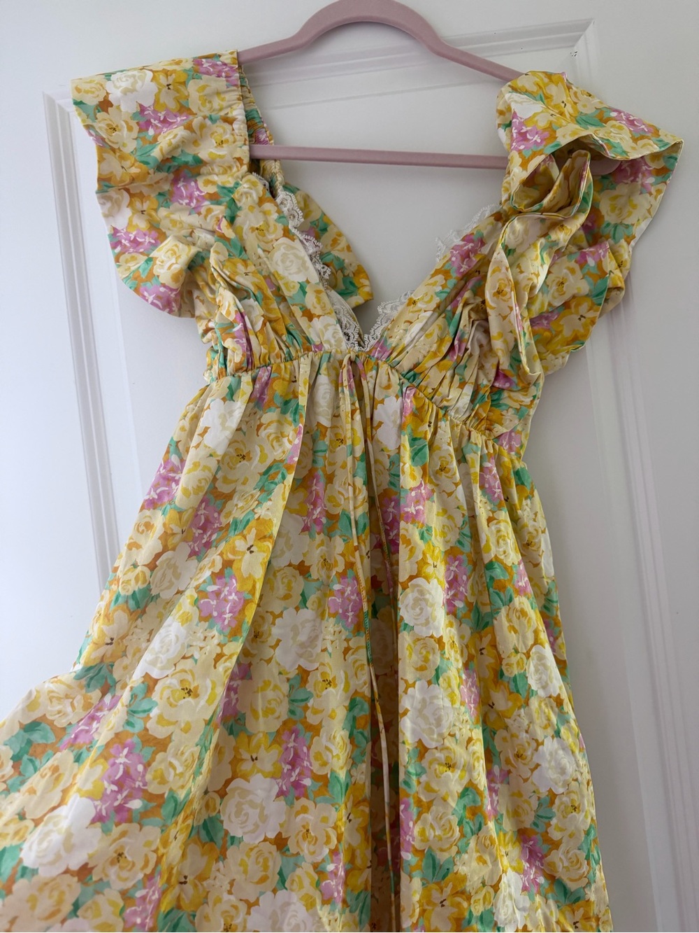 For Love And Lemons Yellow Floral Ruffle Sleeve Dress - Picture 2 of 5